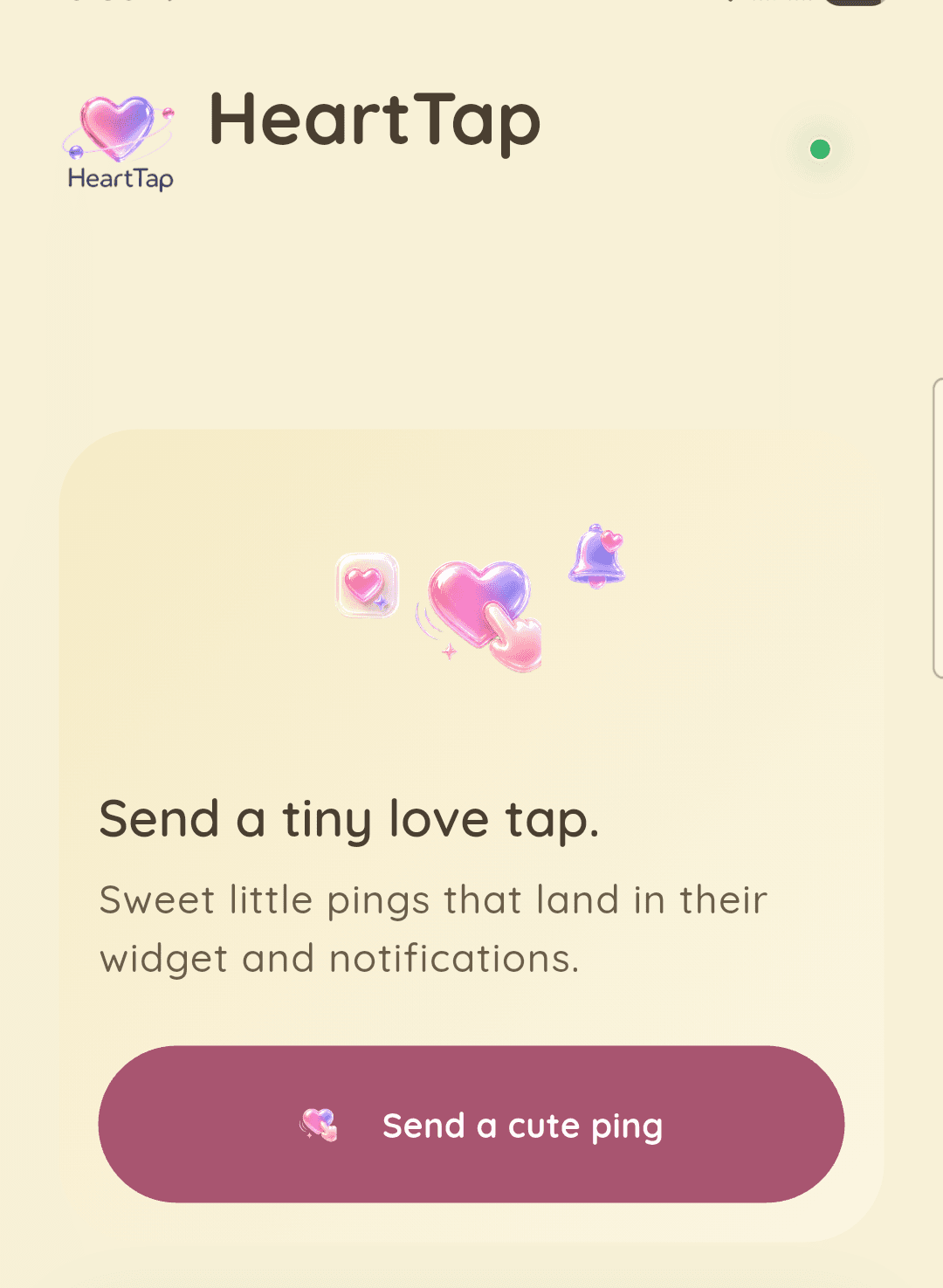 HeartTap home screen with a send ping action