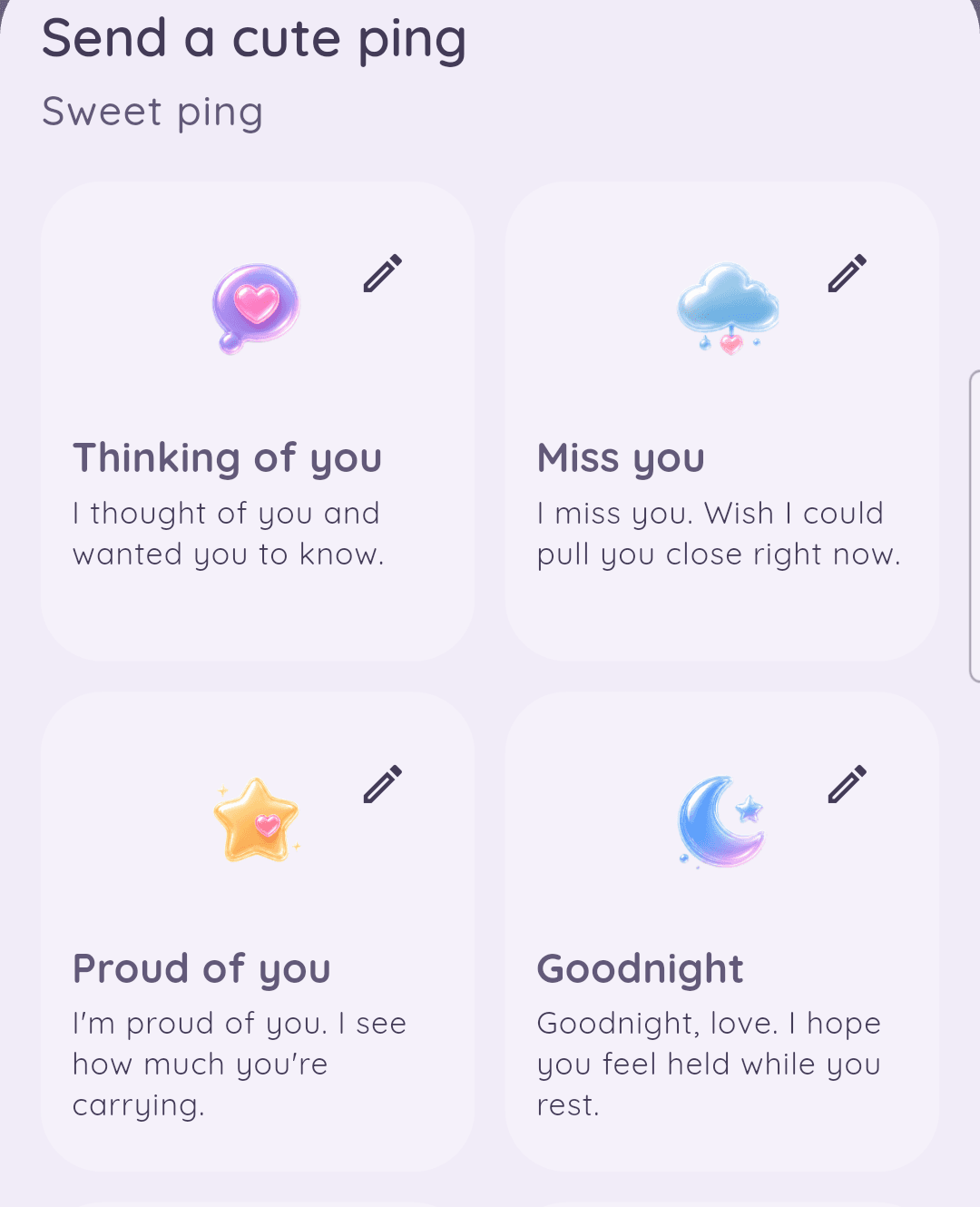 HeartTap ping composer with built-in ping cards