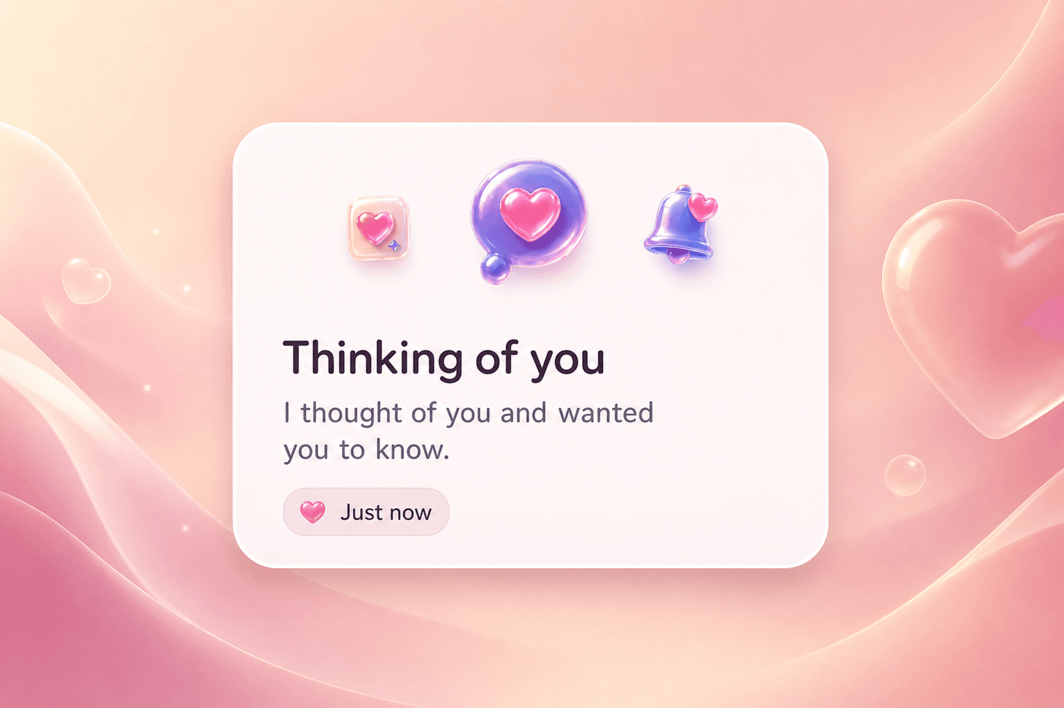 HeartTap widget concept showing a Thinking of you ping on a Rosewater background